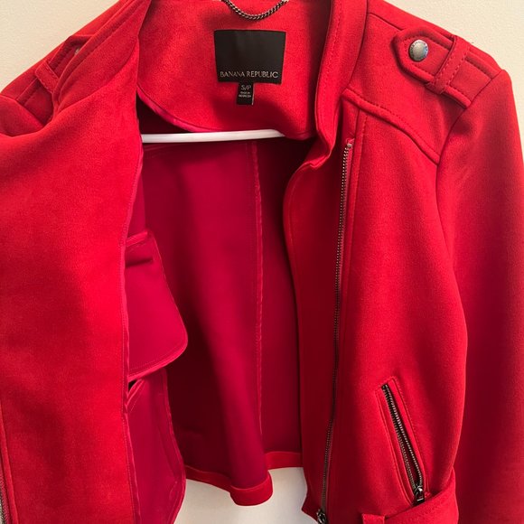 Banana Republic vegan suede red moto jacket - Picture 6 of 8